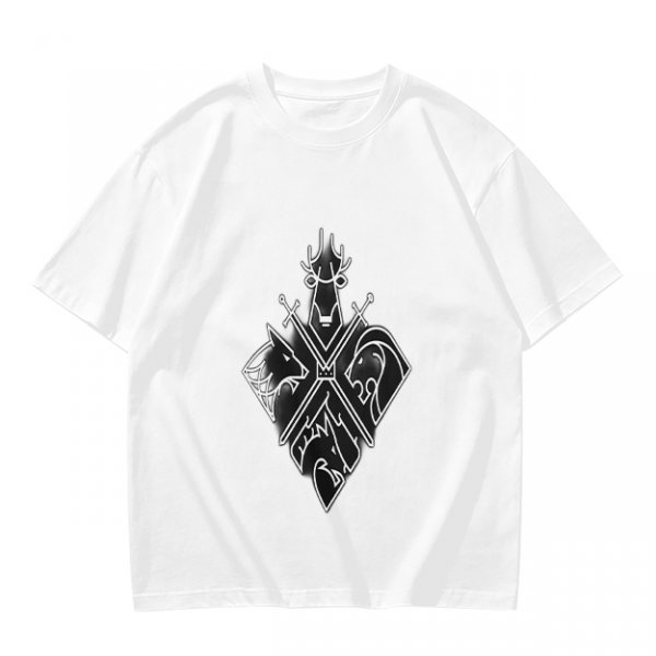 Olive T-Shirt With Four Animal Crest Graphic Design