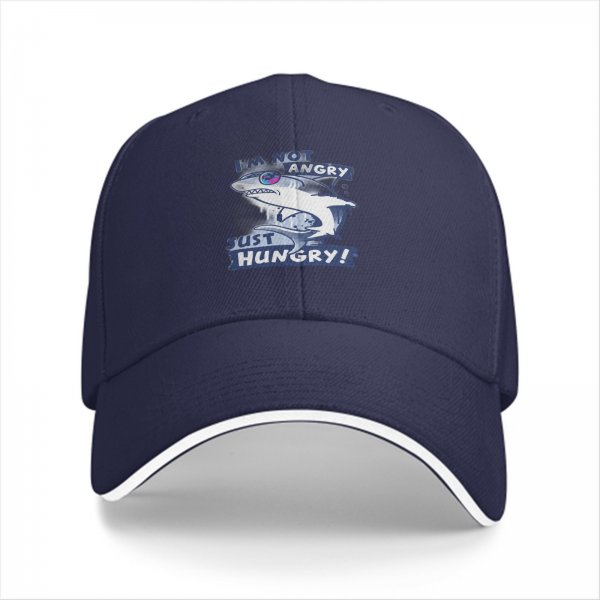 Black Baseball Cap With Shark 'I'm Not Angry Just Hungry' Print