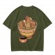 Olive Green T-Shirt With Capybara Ramen Bowl Print