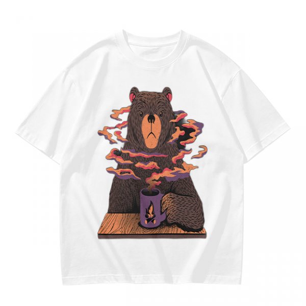 Olive T-Shirt With A Bear Holding A Campfire Mug Design