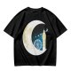 Olive T-Shirt with Crescent Moon London Skyline Flying Figures Print