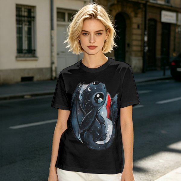 Olive T-shirt with cute starry night dragon graphic