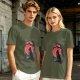 Olive T-Shirt with Black Cat and Red Moon Gothic Art Print