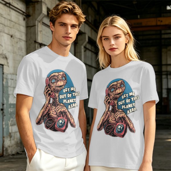 Olive t-shirt with E.T. 'Get Me Out Of This Planet ASAP' print