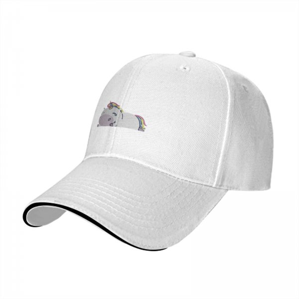 Black Baseball Cap With Chubby Lying Unicorn Rainbow Print