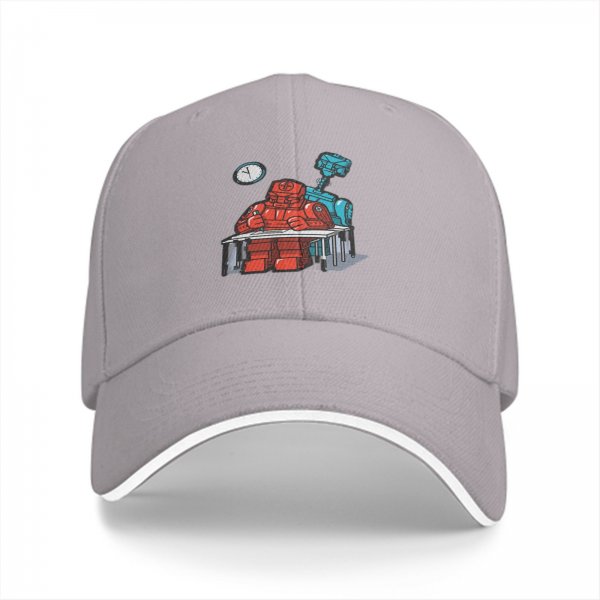 Black Baseball Cap With Robots At Desk Graphic Print