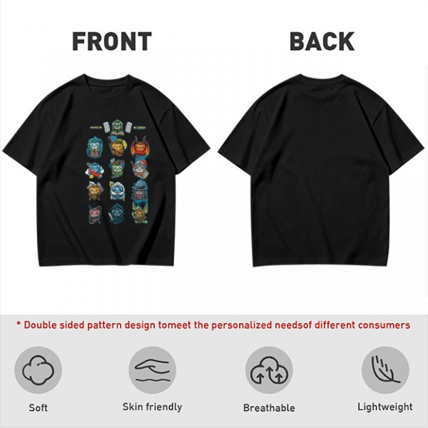 Olive Green T-Shirt With Fantasy Character Icons Print