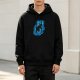 Black Hoodie With Peering Black Cat On Blue Swirl Graphic