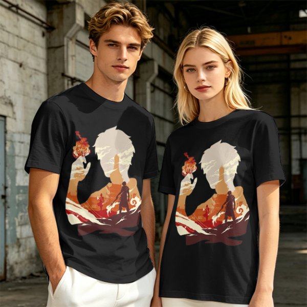 Anime Fire Bender Silhouette Graphic T-Shirt