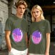 Olive T-shirt with Sleeping Cats in Colorful Bubble Graphic