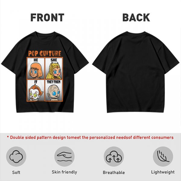 Pop Culture Pronoun Guide Chibi Character Graphic T-Shirt
