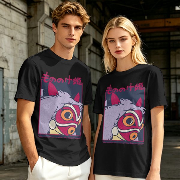 Olive T-shirt with Princess Mononoke Mask Graphic Print