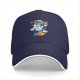 Black baseball cap with playful unicorn rainbow poop graphic