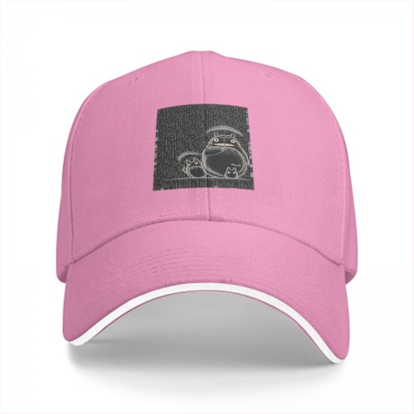 Black Baseball Cap With Totoro Family Line Art Print