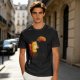 Olive T-Shirt Featuring a Relaxed Cat on a Chair with Fried Chicken Print