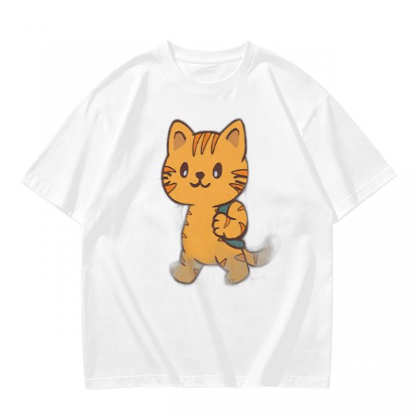 Olive T-Shirt With Cute Orange Tabby Cat Graphic