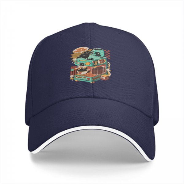 Black Baseball Cap With Retro Crow Coffee Machine Graphic