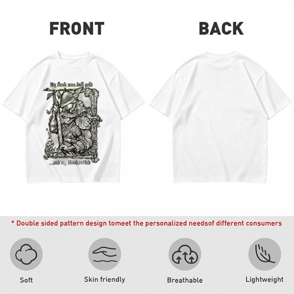 Olive t-shirt with medieval wanderer graphic and gothic text print