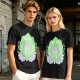 Olive Green T-Shirt With Leaf Shaped Tamagotchi Totoro Print