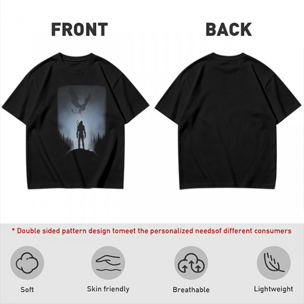 Olive T-Shirt With Dark Fantasy Silhouette Print Of Warrior And Winged Beast