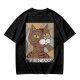 Olive green t-shirt with cubist style cat print and Purrcasso text