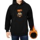 Black hoodie with a surprised cartoon owl graphic print