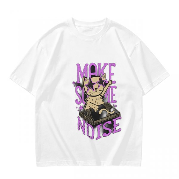 Olive T-Shirt with DJ Cat Graphic and Make Some Noise Text