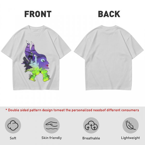 Olive green t-shirt with Maleficent fantasy silhouette graphic