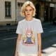 Olive T-shirt with Cute Rabbit Character and Japanese Text Print