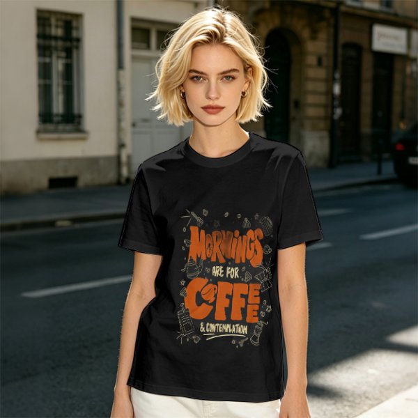 Olive t-shirt with 'Mornings are for coffee & contemplation' print