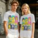 Olive T-shirt with One Piece x Simpsons Style Character Grid Print