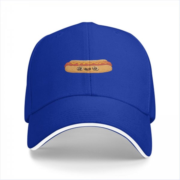 Black Baseball Cap With Cute Kawaii Hot Dog Graphic
