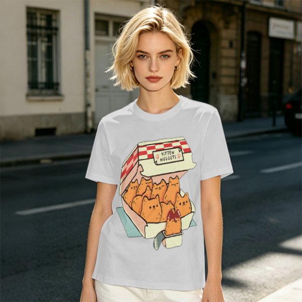 Olive T-Shirt With Kitten Nuggets Fried Chicken Box Graphic