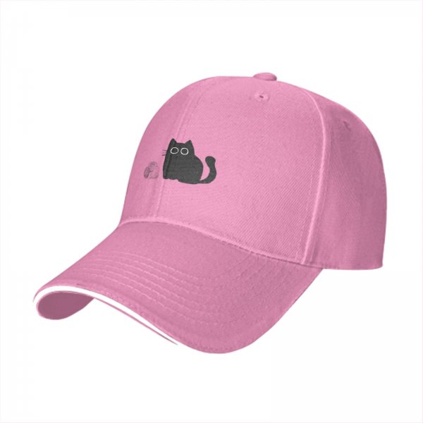 Black baseball cap with minimalist grey cat graphic