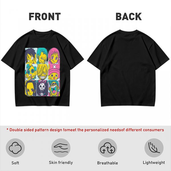 Olive T-shirt with One Piece x Simpsons Style Character Grid Print