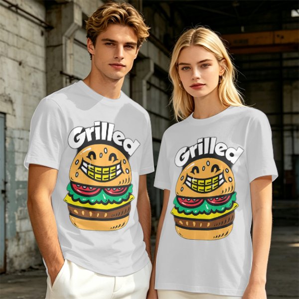 Olive T-Shirt with Smiling Grilled Burger Graphic