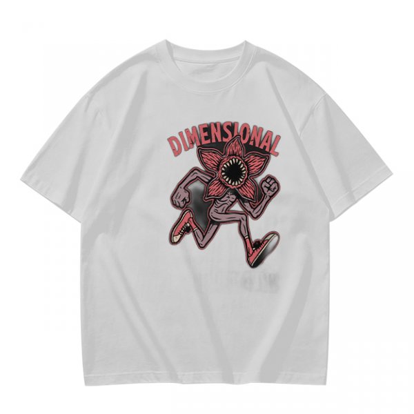Olive green t-shirt with dimensional demogorgon graphic print