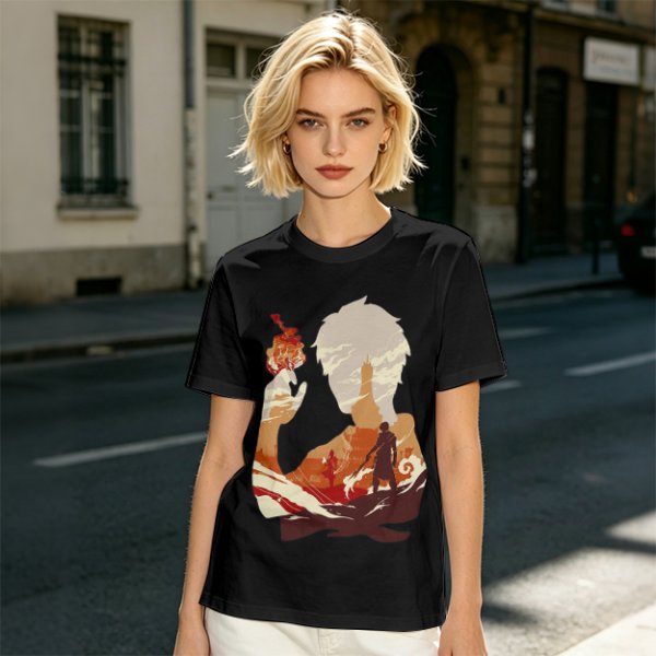 Anime Fire Bender Silhouette Graphic T-Shirt
