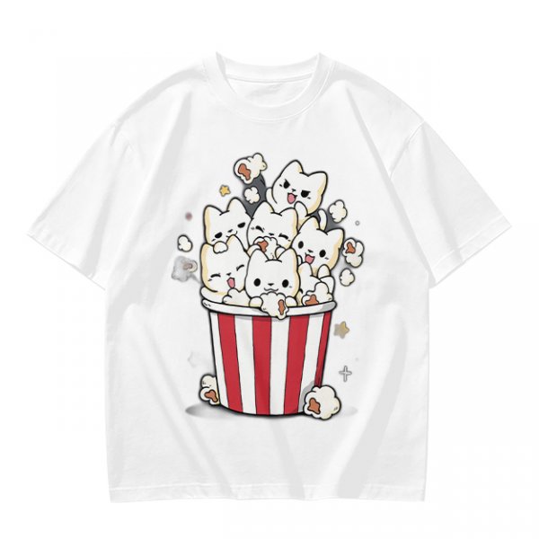Olive T-Shirt With Cute Kitten Popcorn Bucket Graphic