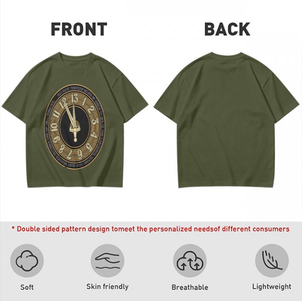 Olive T-Shirt With Thirteen Hour Clock Design