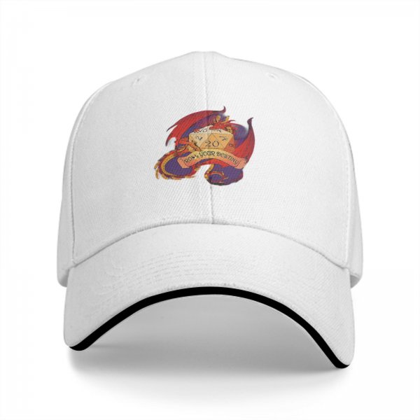Black Baseball Cap With Dragon D20 Roll Your Destiny Print