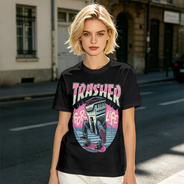 Olive T-Shirt With Trashed Skateboarding Graphic Design