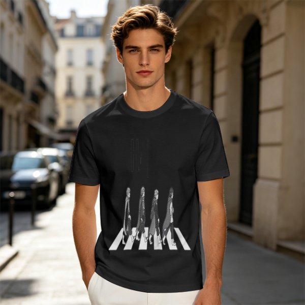 Olive T-Shirt With Anime Characters Crossing Crosswalk Print