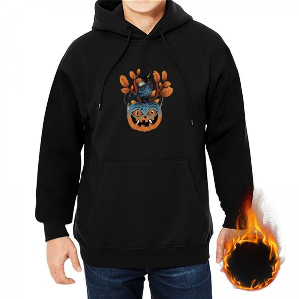 Black Halloween hoodie with spooky pumpkin and crow graphic