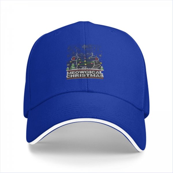 Black baseball cap with Meowgical Christmas cat holiday print