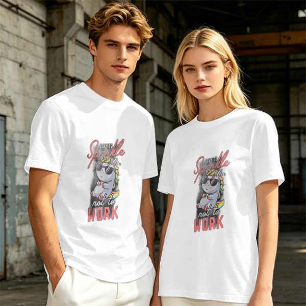 Olive t-shirt with cool unicorn graphic and 'Born to Sparkle not to Work' text