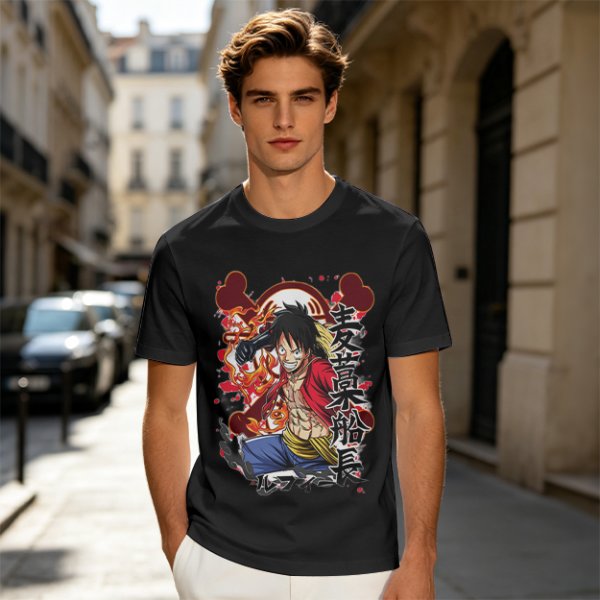 One Piece Monkey D. Luffy Graphic Print Olive T-Shirt