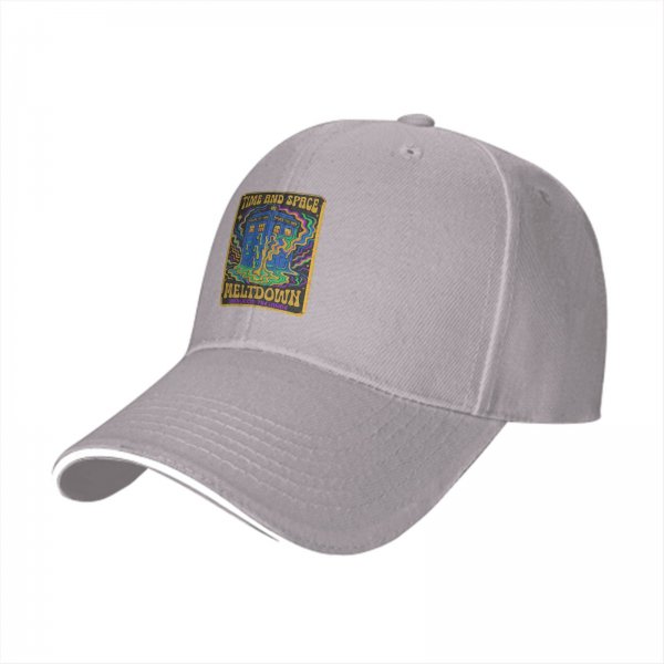 Black baseball cap with Time and Space Meltdown psychedelic TARDIS graphic