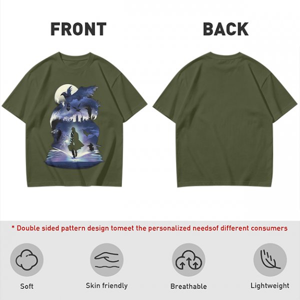 Olive T-Shirt With Magical Fantasy Creature Silhouette Art Print