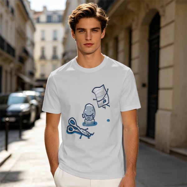 Olive T-Shirt With Rock Paper Scissors Cartoon Characters